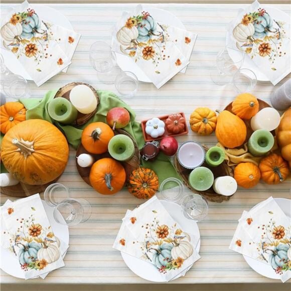 100Pcs Fall Pumpkin Paper Napkins Watercolor Floral Thanksgiving Napkins Fall - Picture 3 of 7